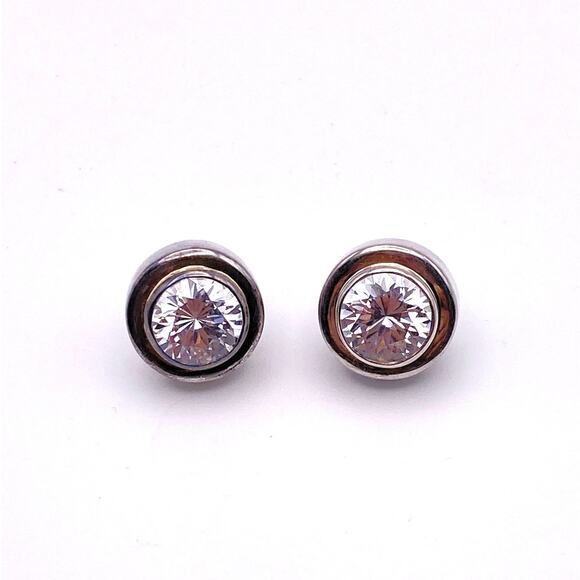 Vintage Sterling Silver Chunky Studs Big CZ Stone - Picture 3 of 6